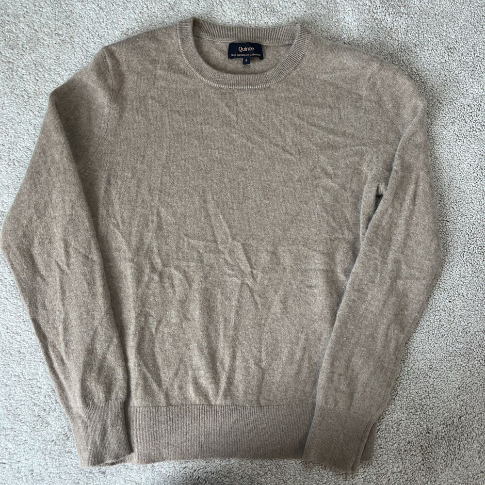 Quince Mongolian Cashmere Crewneck Sweater Womens Small Camel Lightweight Luxury